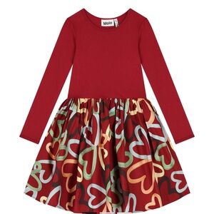 Molo Red and Multicolor Heart Kids Dress
